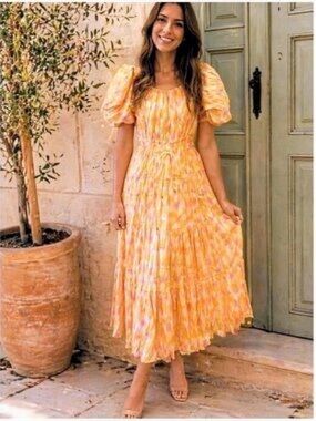 NWT Aleeza Paris Floral Puff-Sleeve Midi Dress - Size Xl